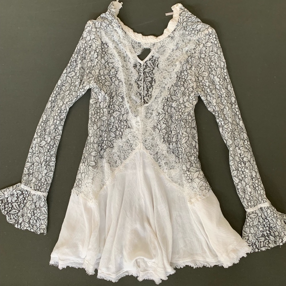 WHITE FREE PEOPLE FLOWY LACE DRESS